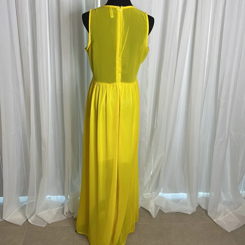 Yellow/Black/Orange Sleeveless MANGA Maxi Dress, size L - Picture 3 of 5